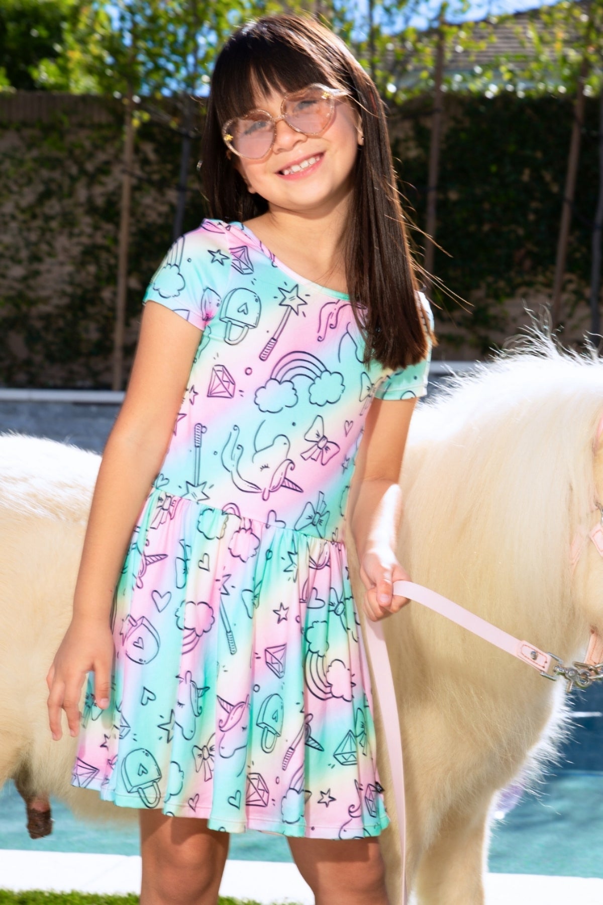 Simply Soft Short Sleeve Scoop Back Be Happy Dress - Pink Tie Dye Cherry Bow