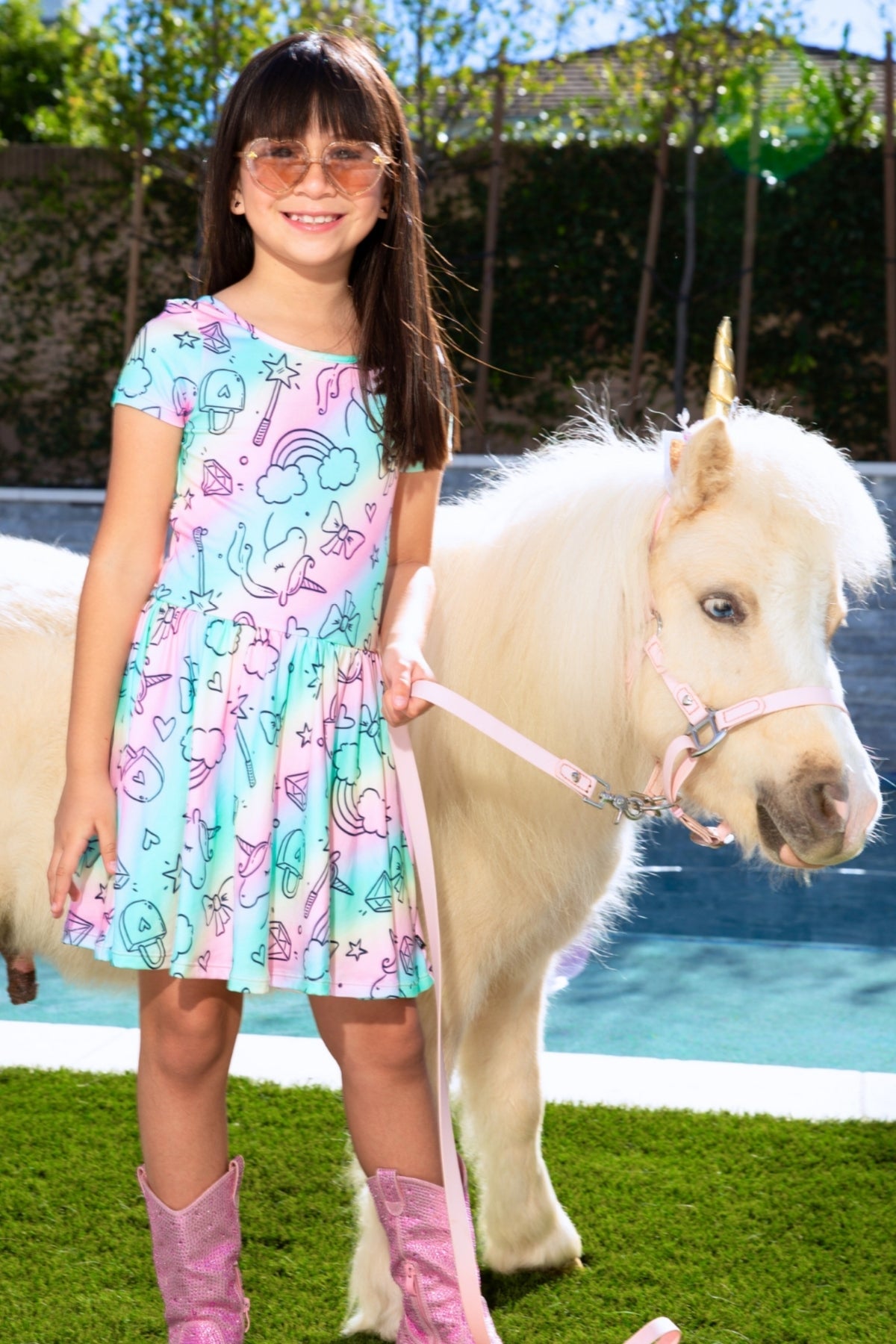 Simply Soft Short Sleeve Scoop Back Be Happy Dress - Pink Tie Dye Cherry Bow