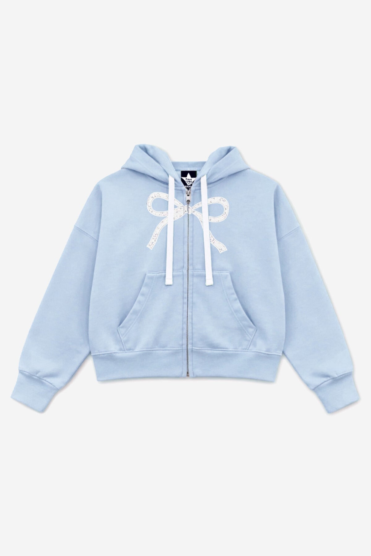 Cloud Soft French Terry Drop Shoulder Zip Hoodie - Light Blue Floral Bow