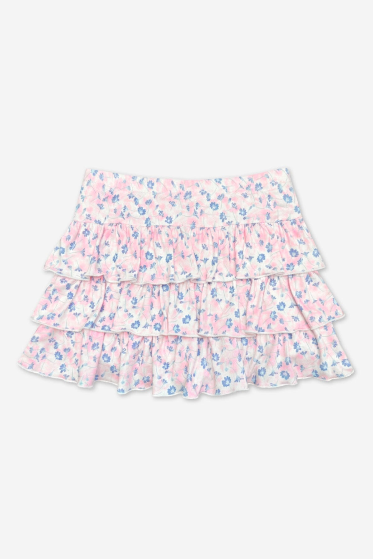 Simply Soft Triple Ruffle Skort - Pink Tie Dye Denim Floral