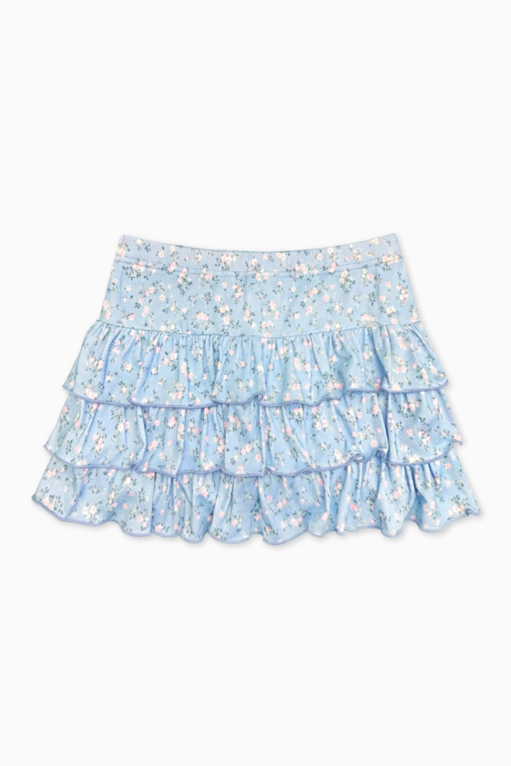 Simply Soft Triple Ruffle Skort - Pink Tie Dye Denim Floral