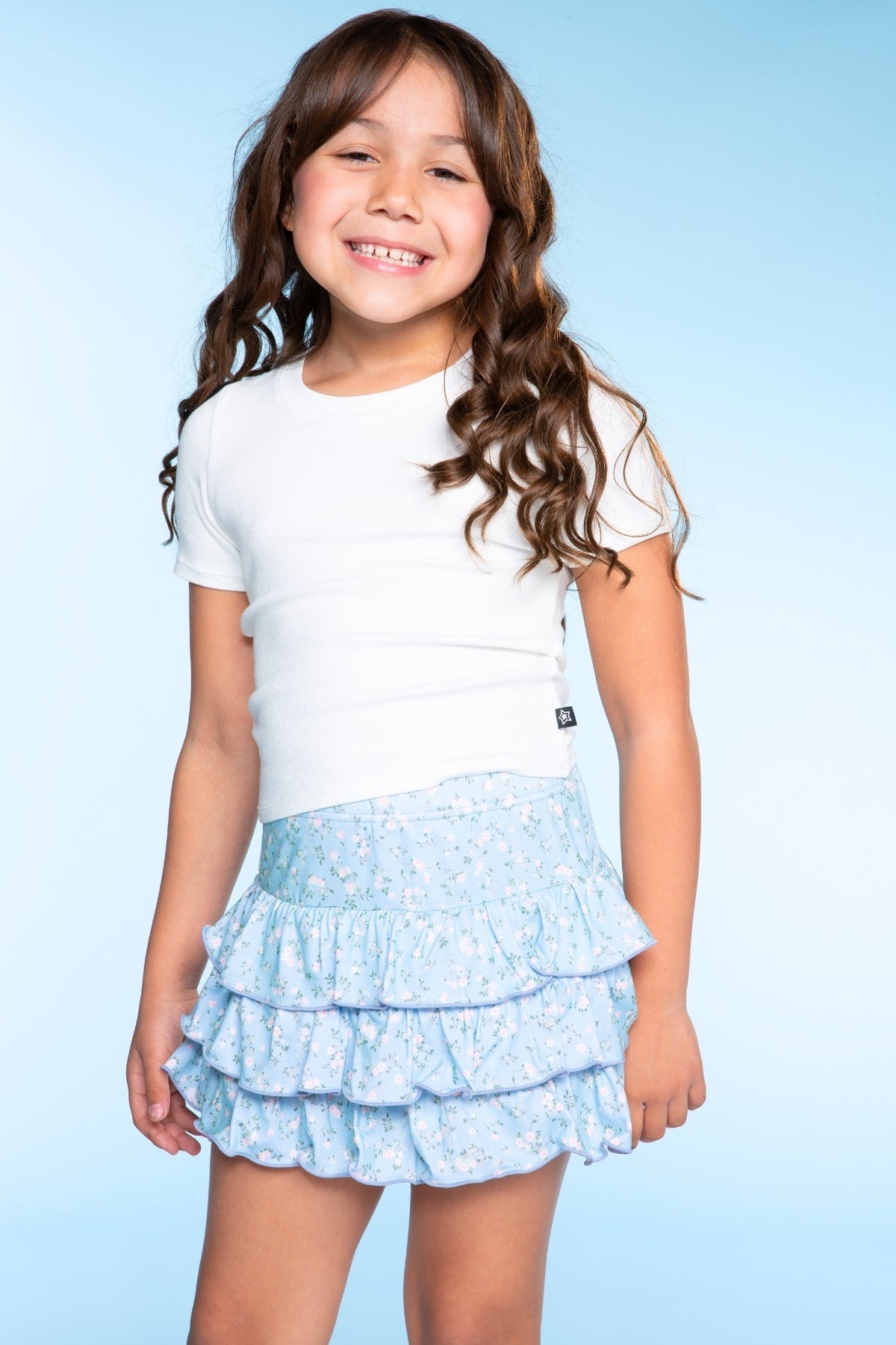 Simply Soft Triple Ruffle Skort - Pink Tie Dye Denim Floral
