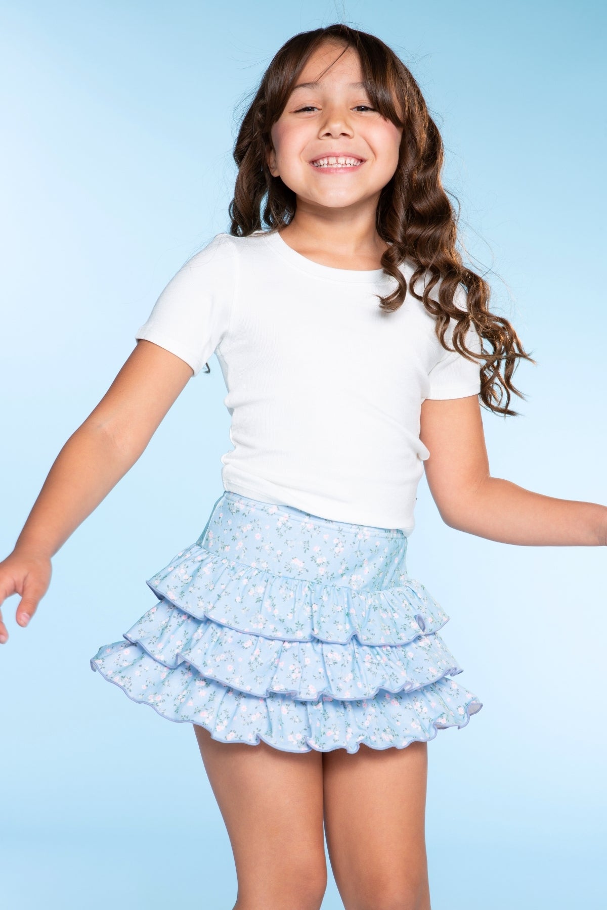 Simply Soft Triple Ruffle Skort - Pink Tie Dye Denim Floral