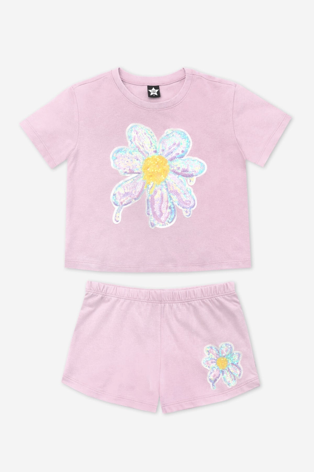 Vintage Washed Cotton Easy Tee & Dolphin Short Set - Pink Butterfly