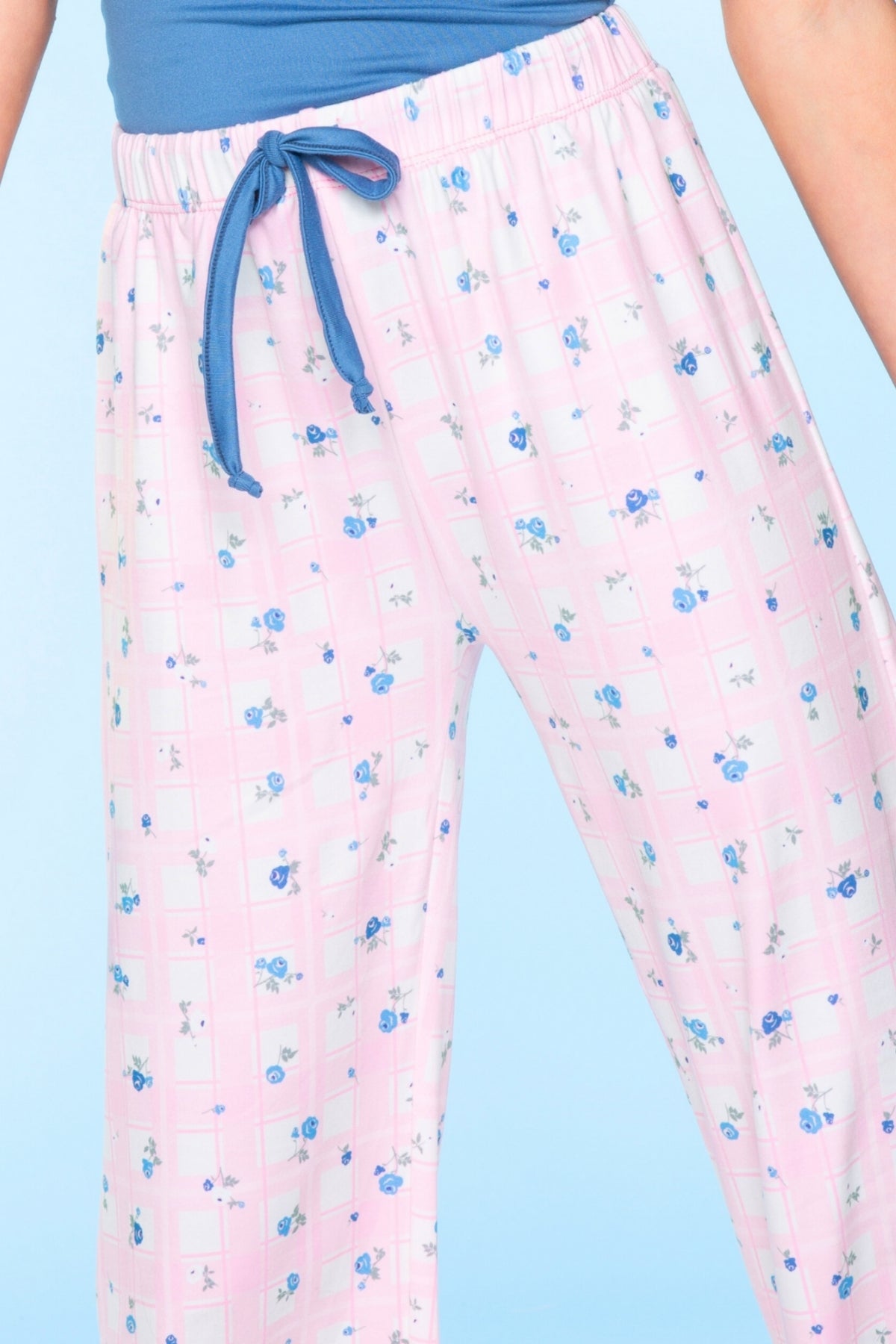 Simply Soft Racer Tank & Karate Pant Set - Pink Lt Blue Plaid Floral