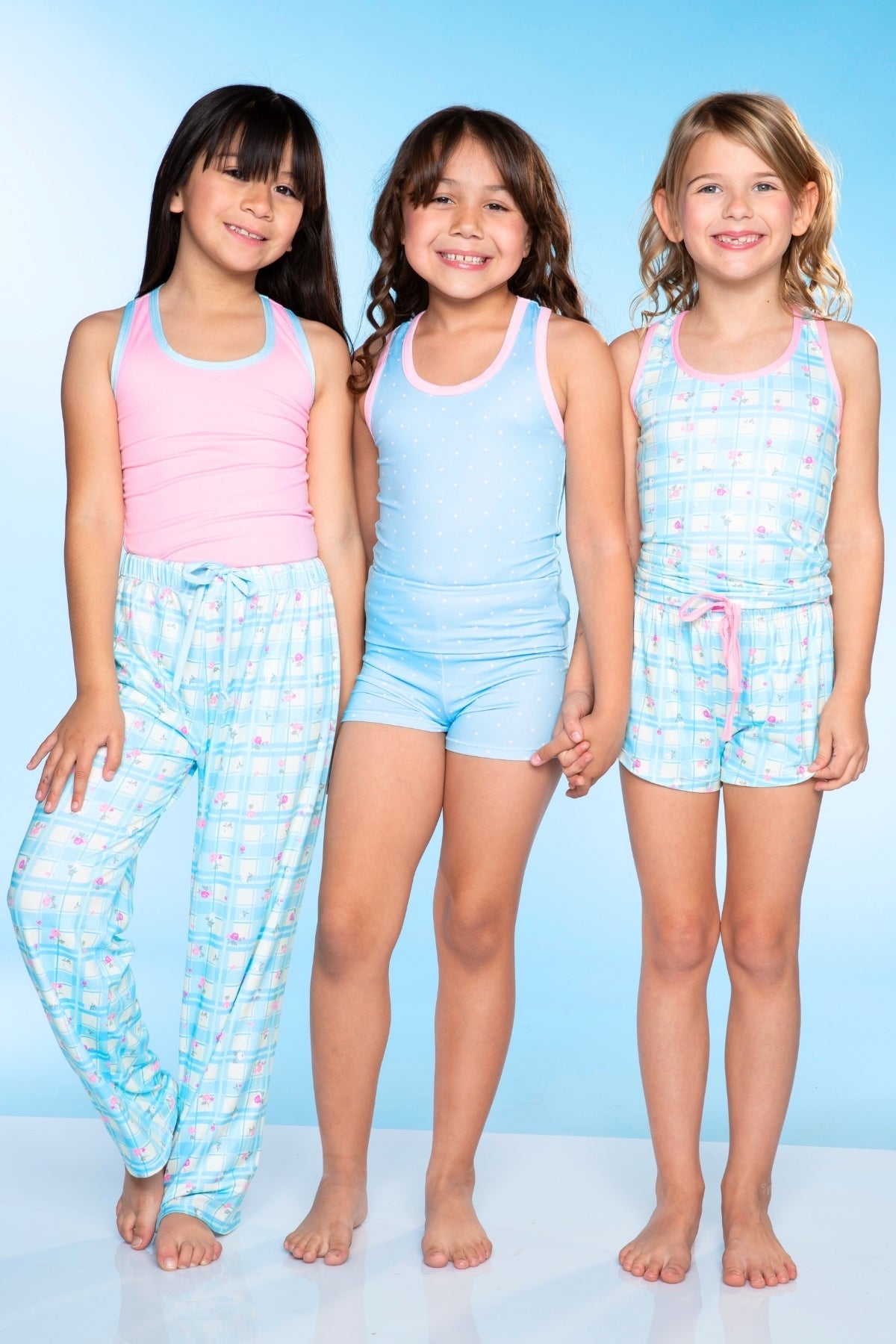 Simply Soft Racer Tank & Karate Pant Set - Pink Lt Blue Plaid Floral
