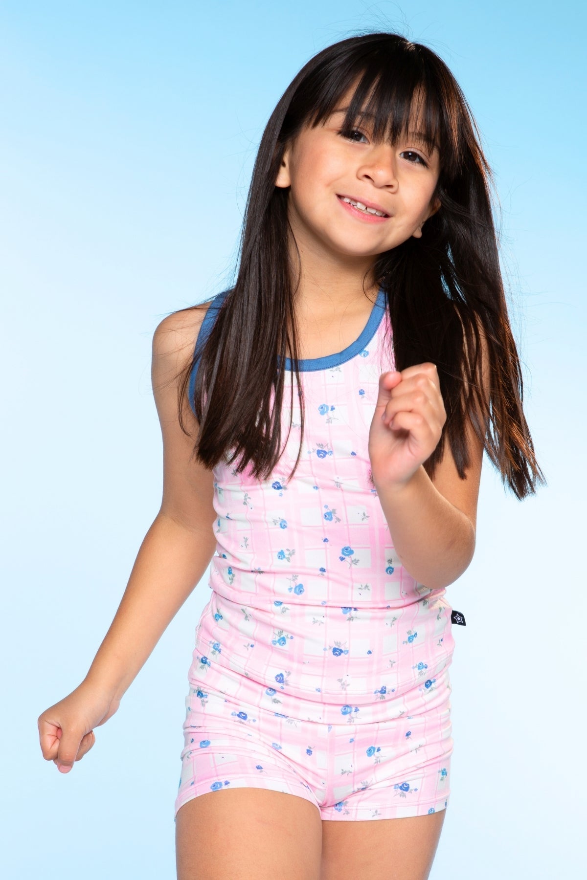 Racerback Tank & Foldover Short Set - Denim Pink Polka Dot