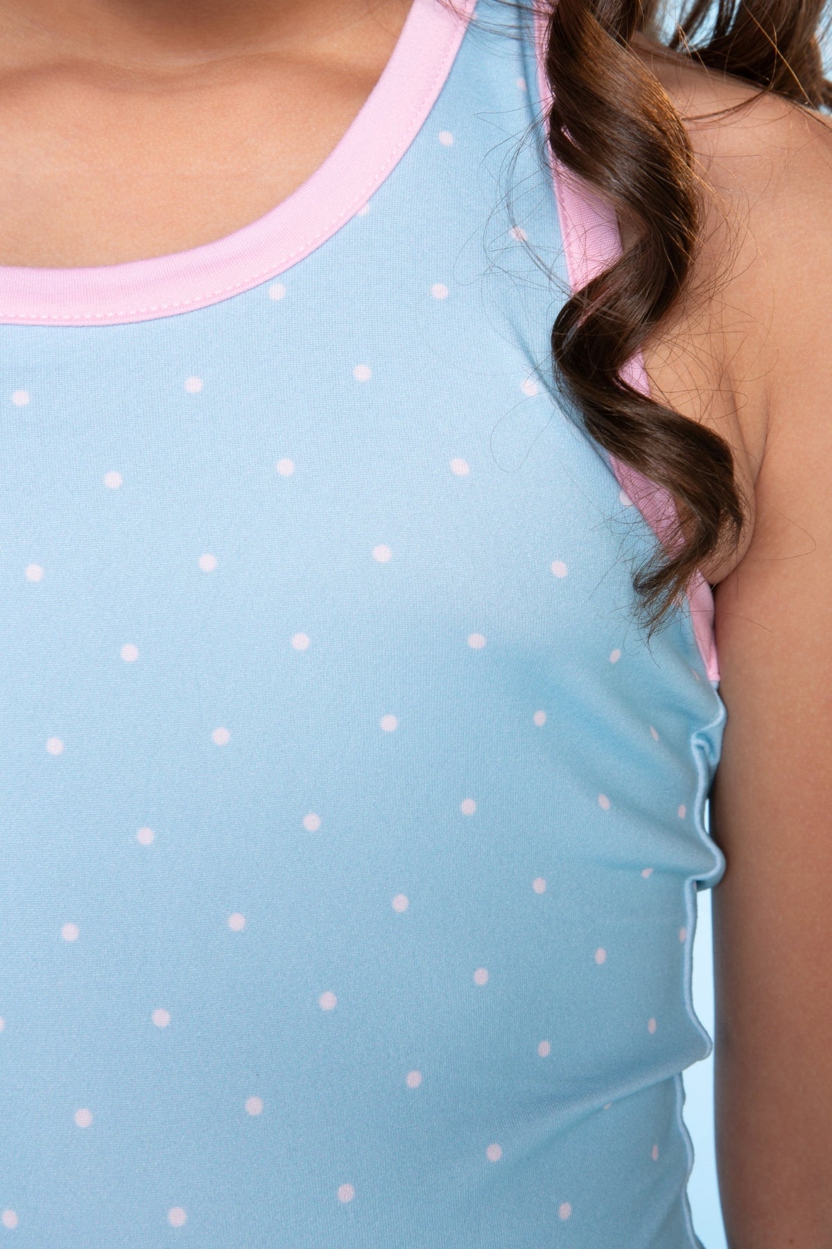Racerback Tank & Foldover Short Set - Denim Pink Polka Dot
