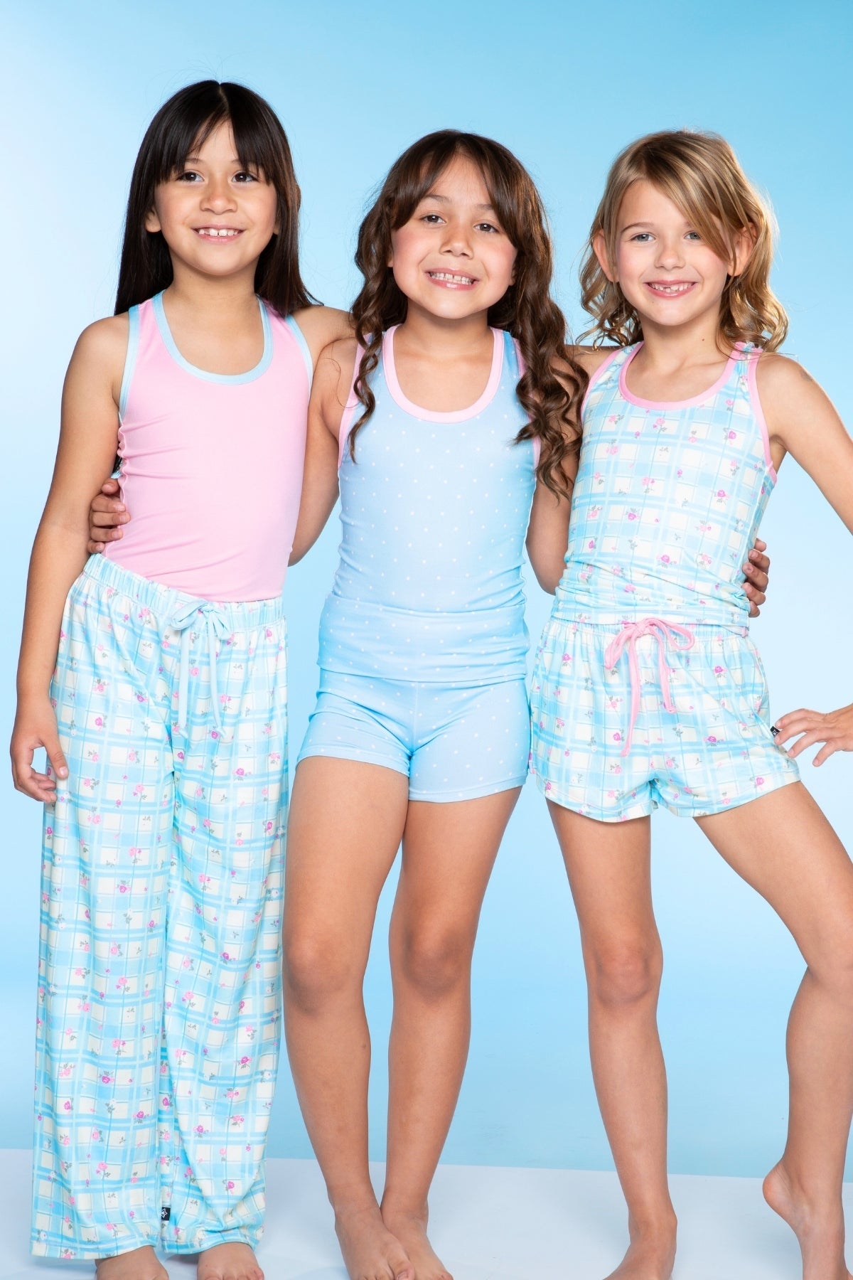 Racerback Tank & Foldover Short Set - Denim Pink Polka Dot