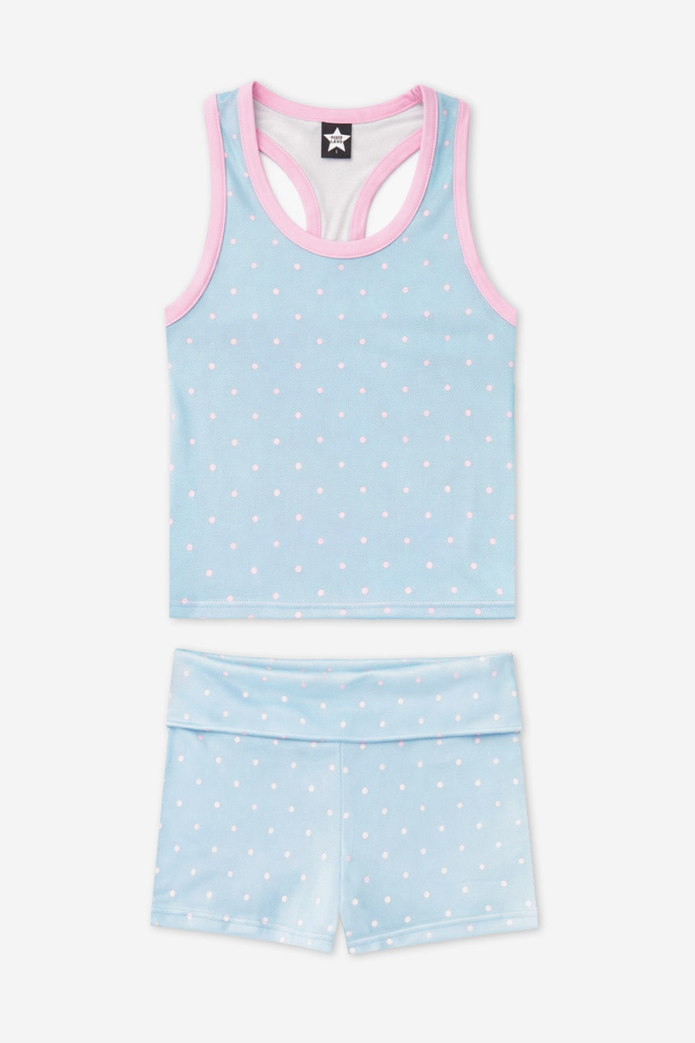 Racerback Tank & Foldover Short Set - Denim Pink Polka Dot