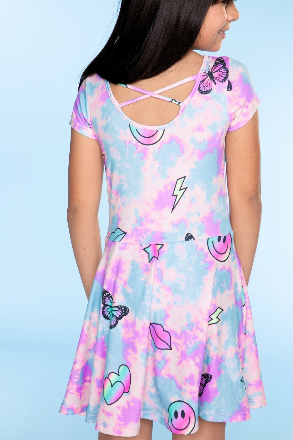2-Pack Simply Soft Short Sleeve Dress - Rainbow Pastel Tie Dye | Lt Pink Rainbow Leopard Heart