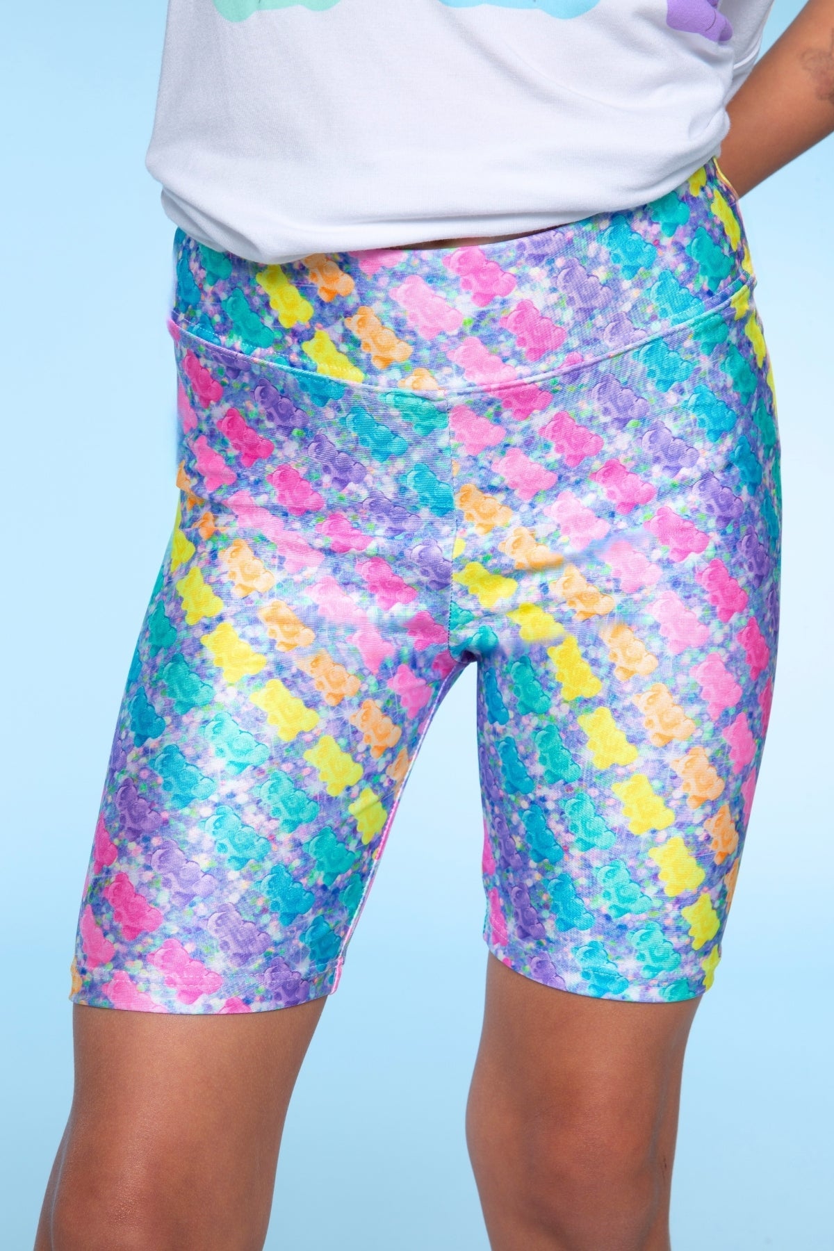 High Shine Biker Short - Silver Rainbow Gummy Bear