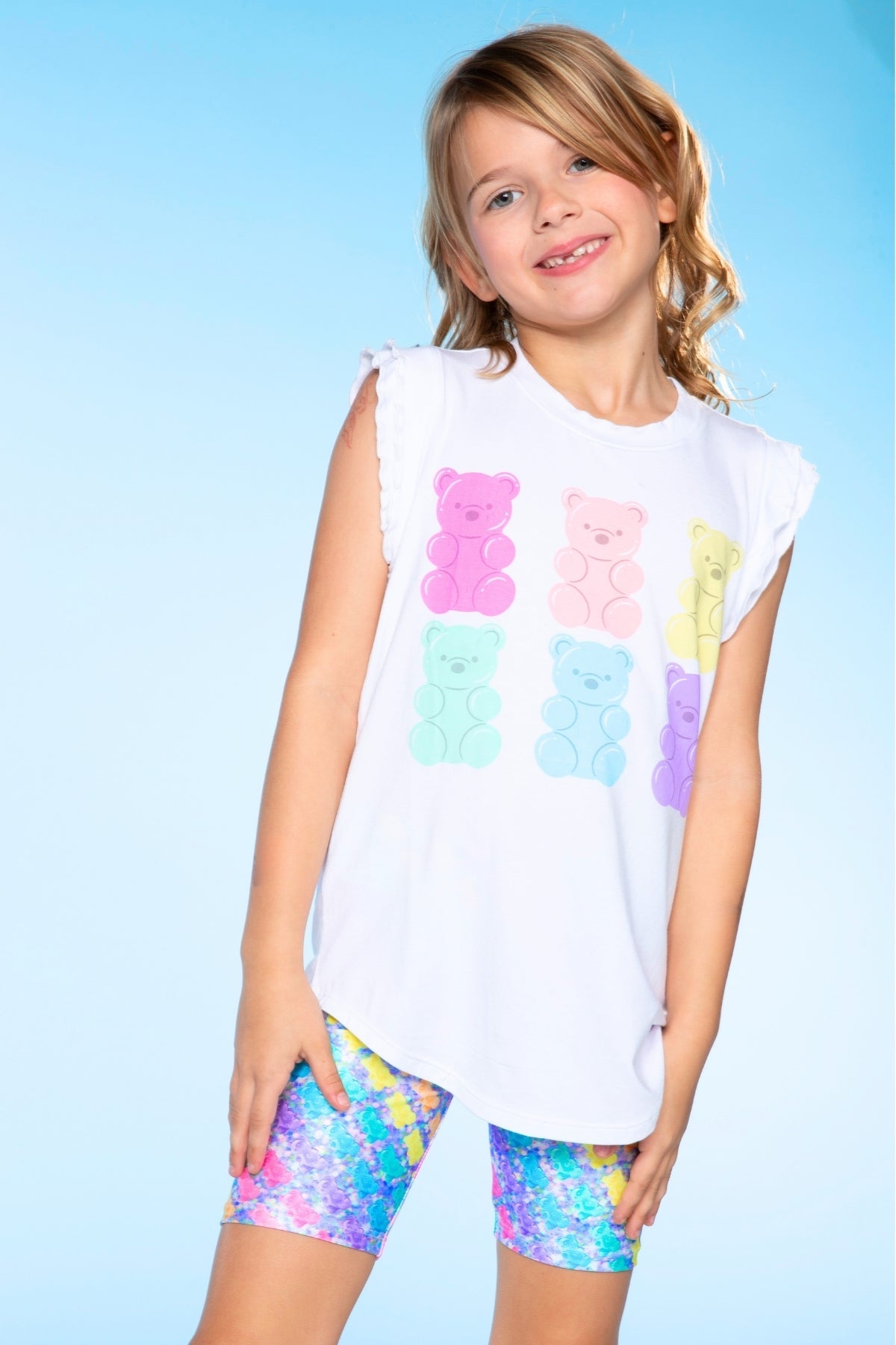 High Shine Biker Short - Silver Rainbow Gummy Bear