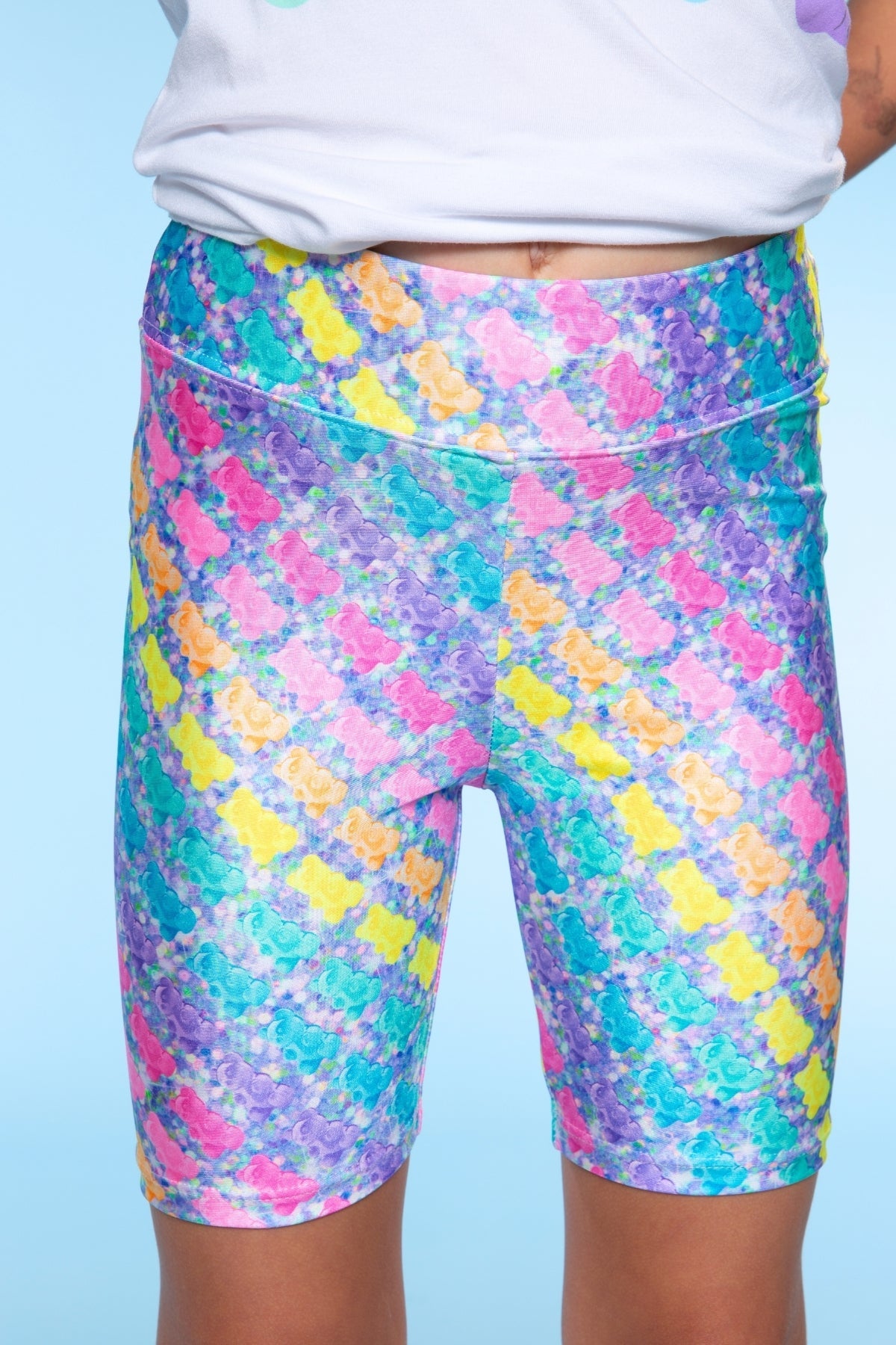 High Shine Biker Short - Silver Rainbow Gummy Bear