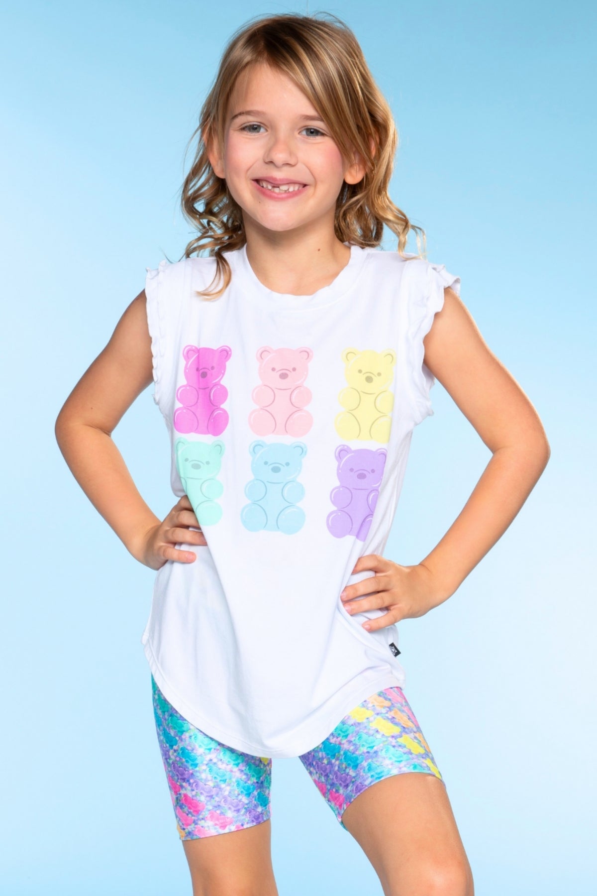 High Shine Biker Short - Silver Rainbow Gummy Bear