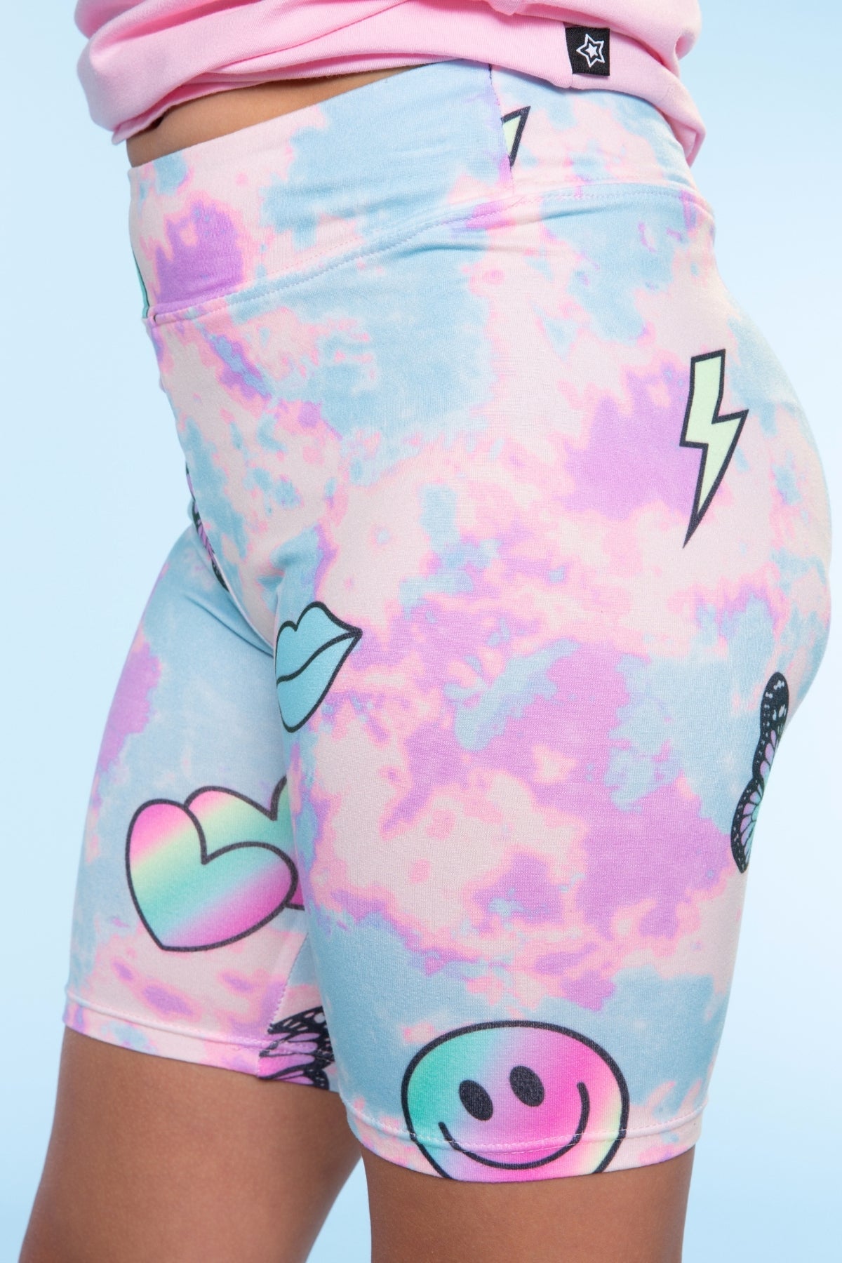 3 Pack Simply Soft Biker Short - Pastel Rainbow Tie Dye Emoji | Blue Bleach Tie Dye | Rainbow Smile & Stars - NEW!