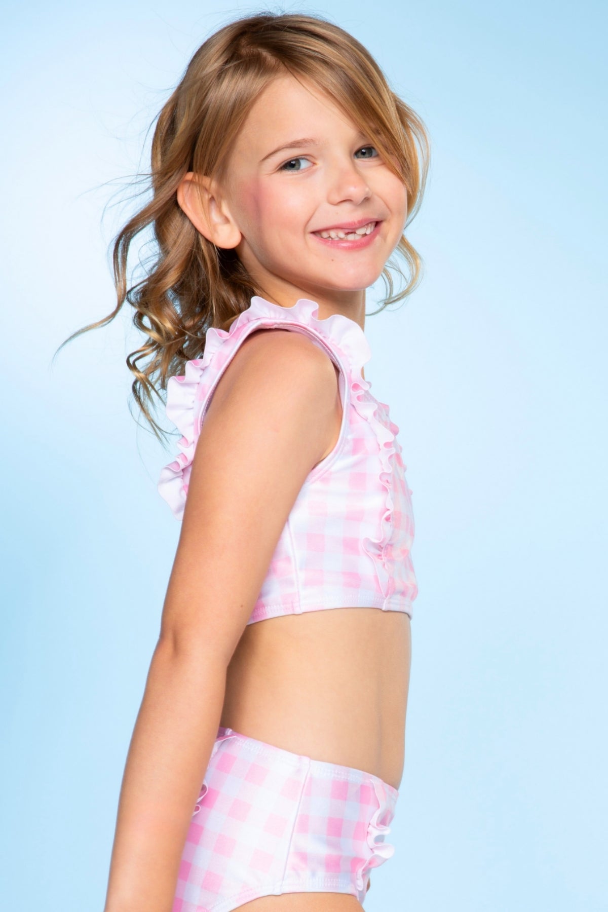 Ruffle Two Piece Swimsuit - Pink Ivory Daisy