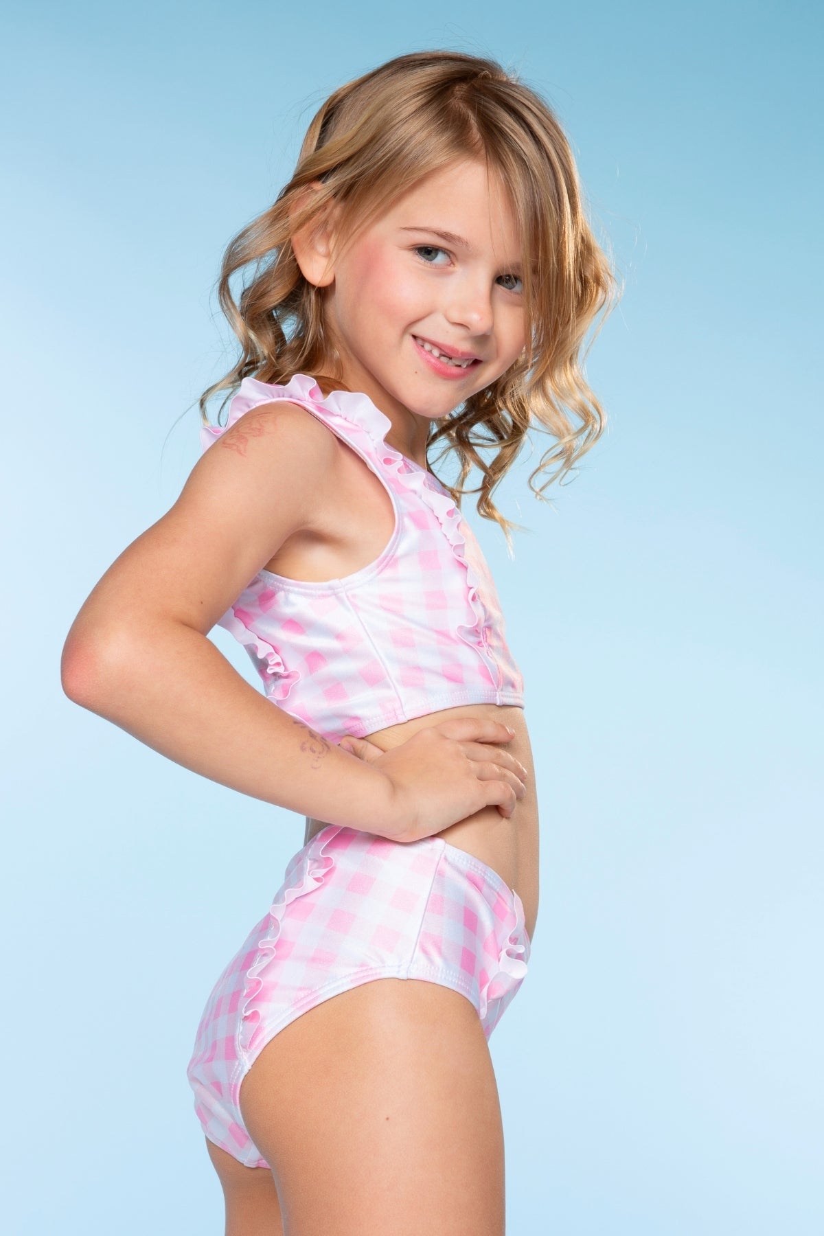 Ruffle Two Piece Swimsuit - Pink Ivory Daisy