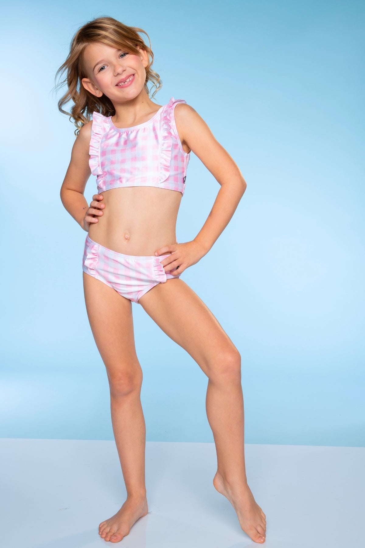 Ruffle Two Piece Swimsuit - Pink Ivory Daisy