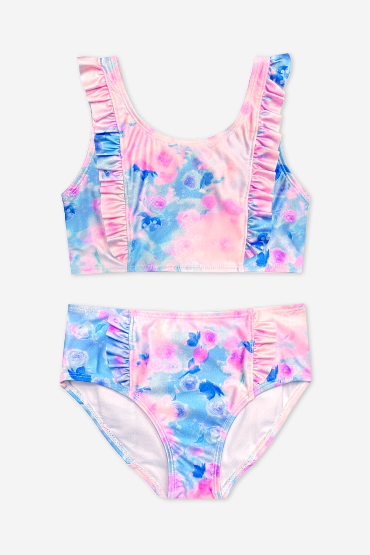 Ruffle Two Piece Swimsuit - Pink Ivory Daisy