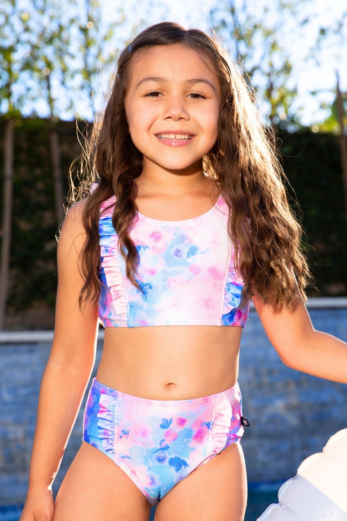 Ruffle Two Piece Swimsuit - Pink Ivory Daisy