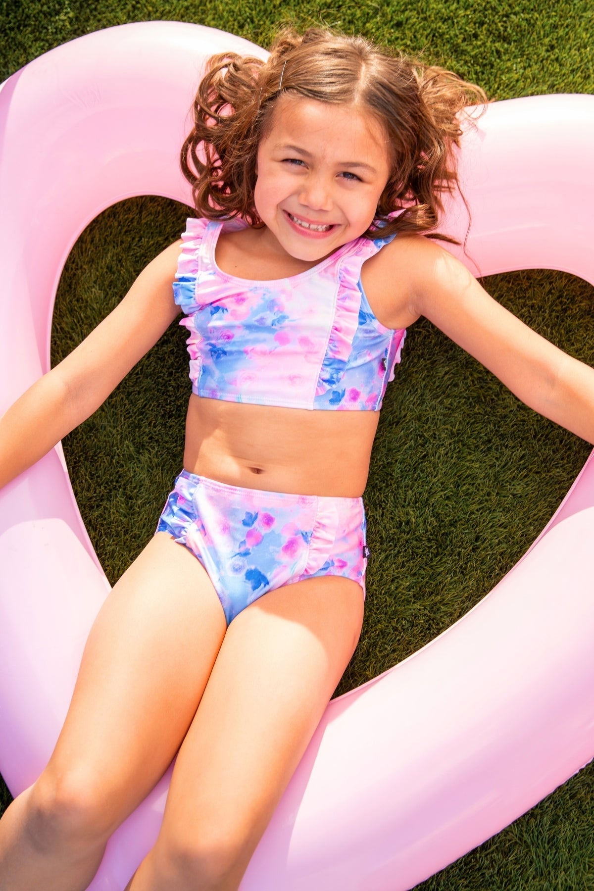 Ruffle Two Piece Swimsuit - Pink Ivory Daisy