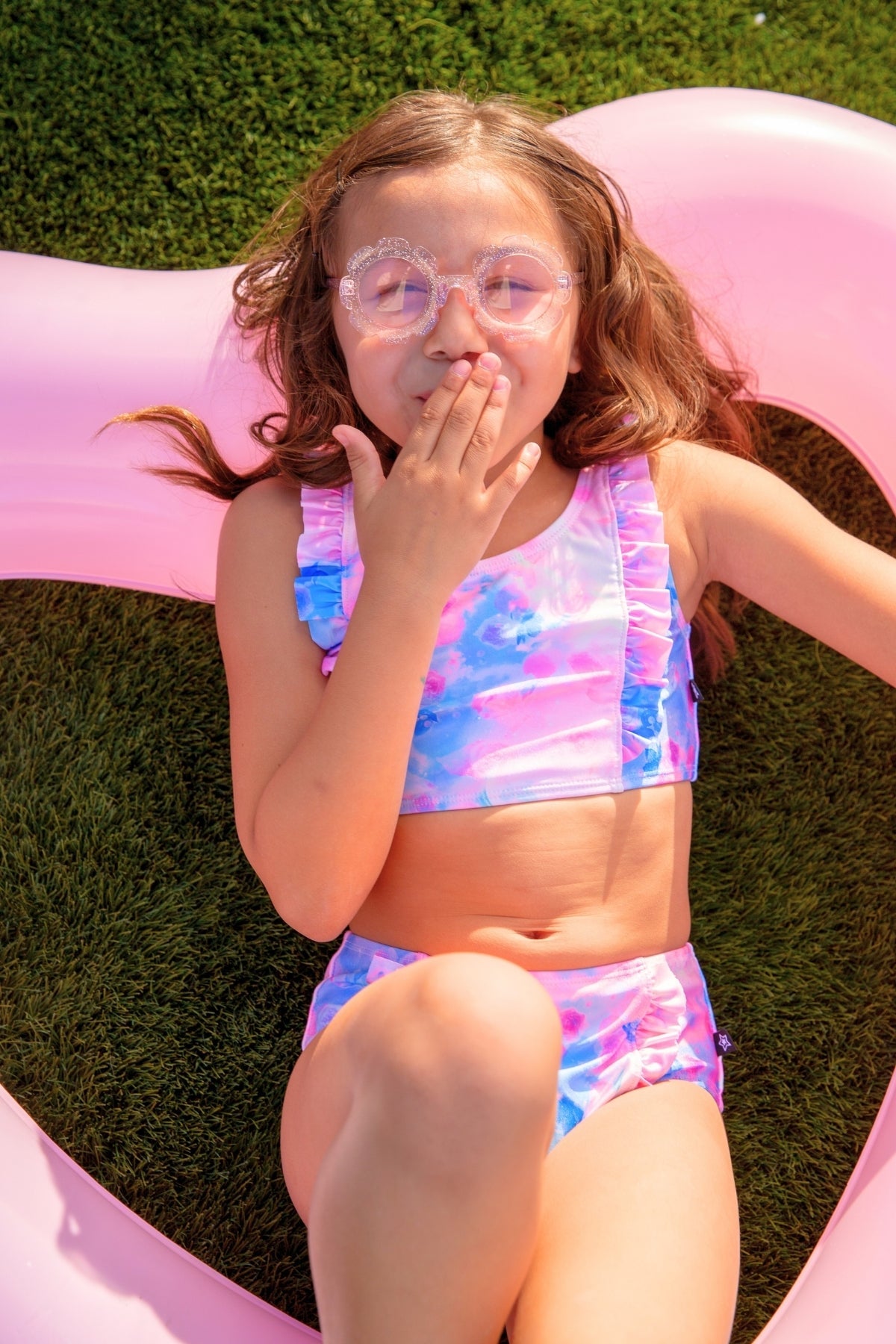 Ruffle Two Piece Swimsuit - Pink Ivory Daisy