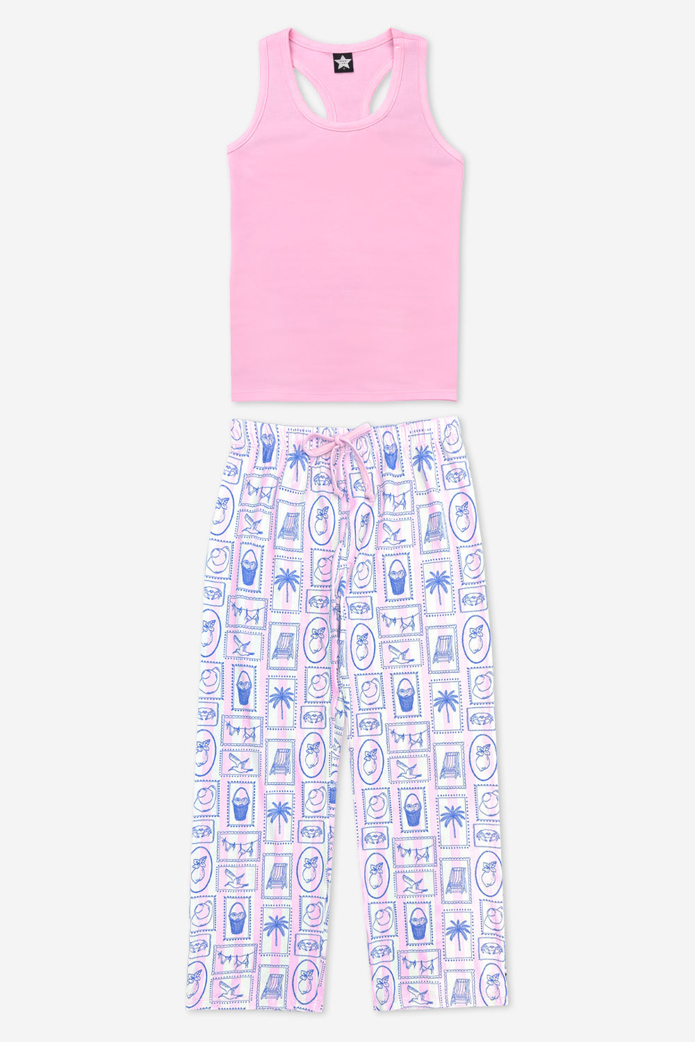 Simply Soft Racer Tank & Karate Pant Set - Pink Lt Blue Plaid Floral
