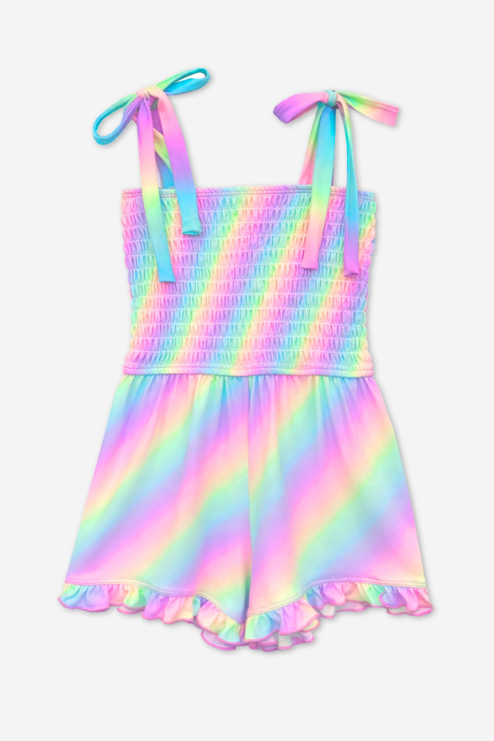 Smocked Ruffle Hem Romper - Pastel Rainbow