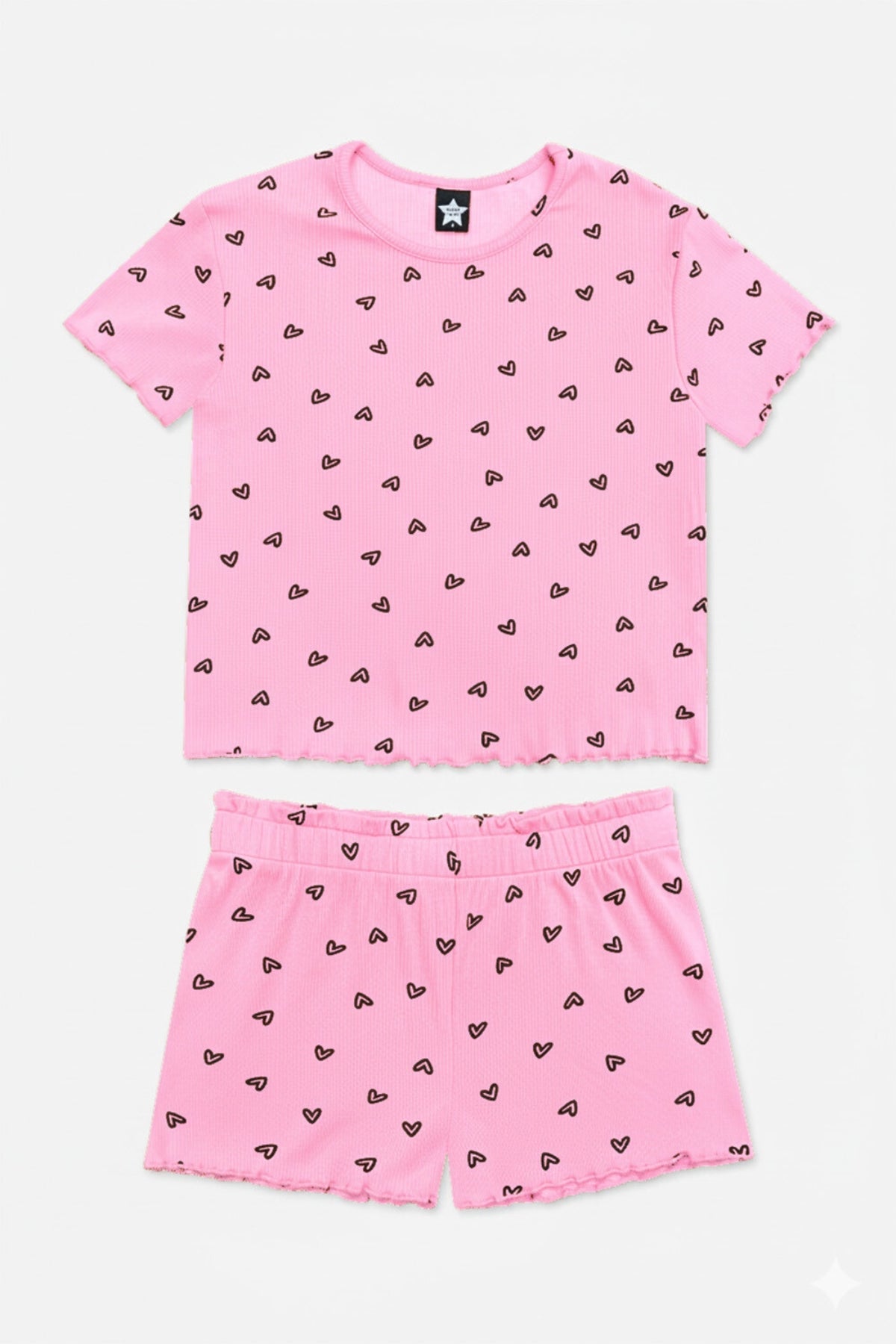 Ultra Soft Ribbed Lettuce Hem Easy Tee & Short Set - Ice Orchid Star