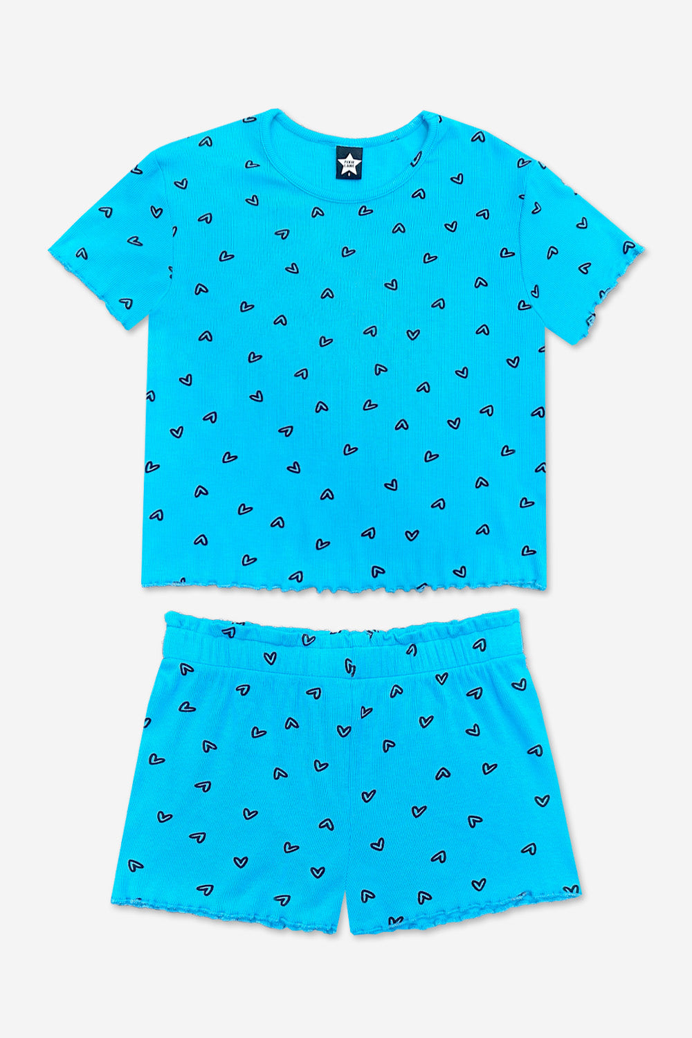 Ultra Soft Ribbed Lettuce Hem Easy Tee & Short Set - Ice Orchid Star