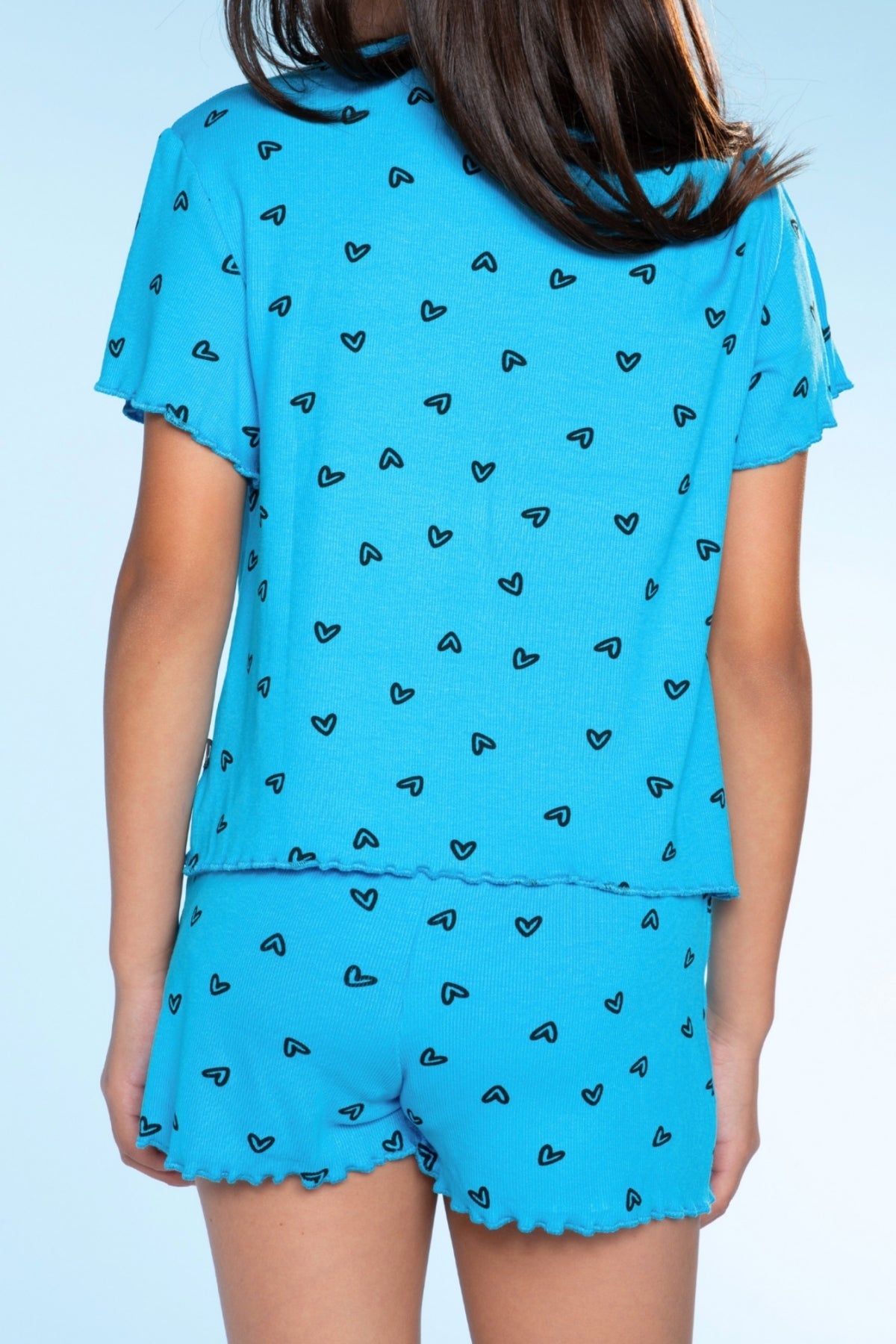 Ultra Soft Ribbed Lettuce Hem Easy Tee & Short Set - Ice Orchid Star