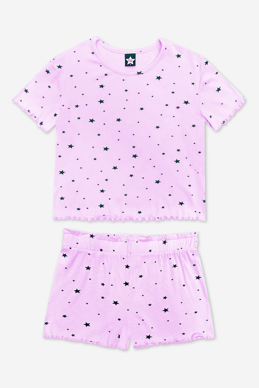 Ultra Soft Ribbed Lettuce Hem Easy Tee & Short Set - Ice Orchid Star