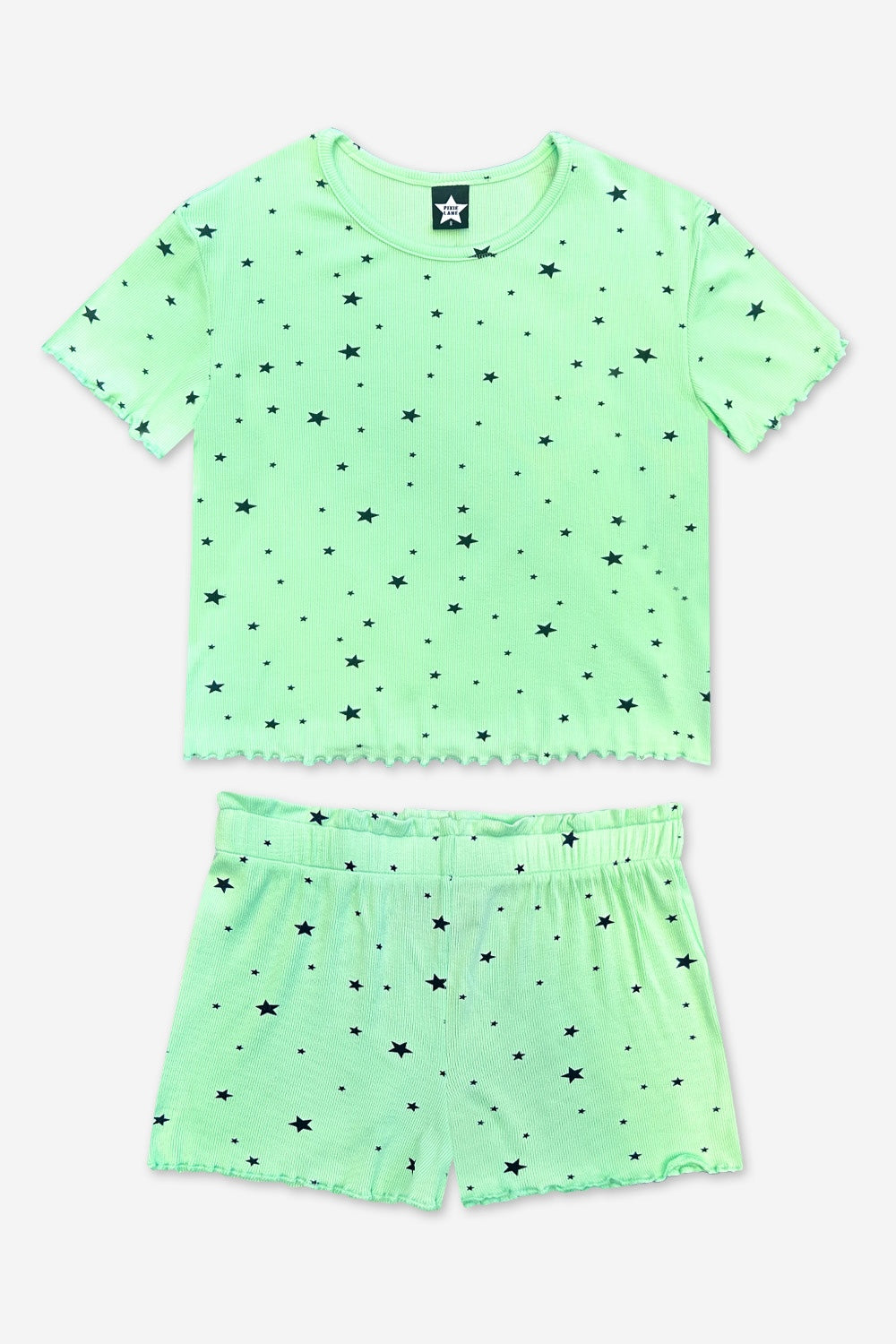 Ultra Soft Ribbed Lettuce Hem Easy Tee & Short Set - Ice Orchid Star