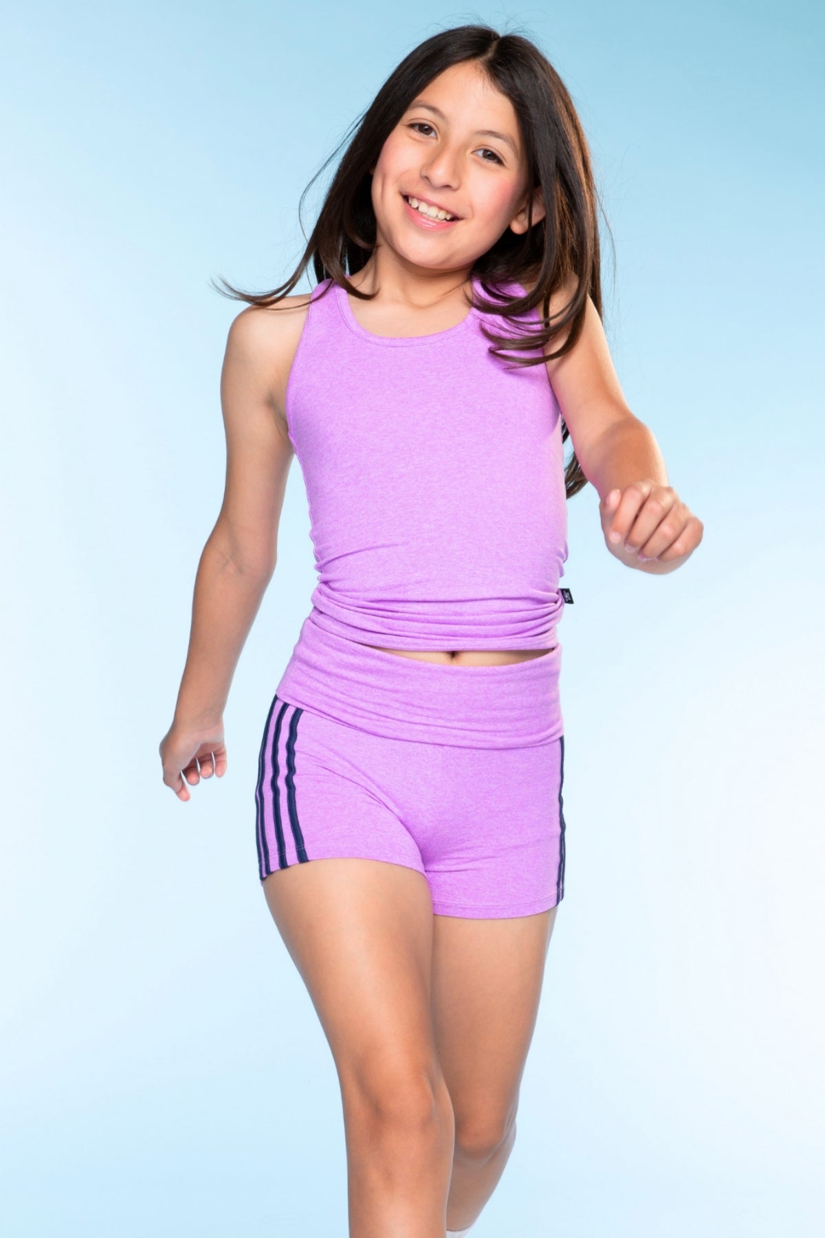 Simply Soft Luxe Cropped Racerback Tank & Foldover Short - Lavender Navy Stripe