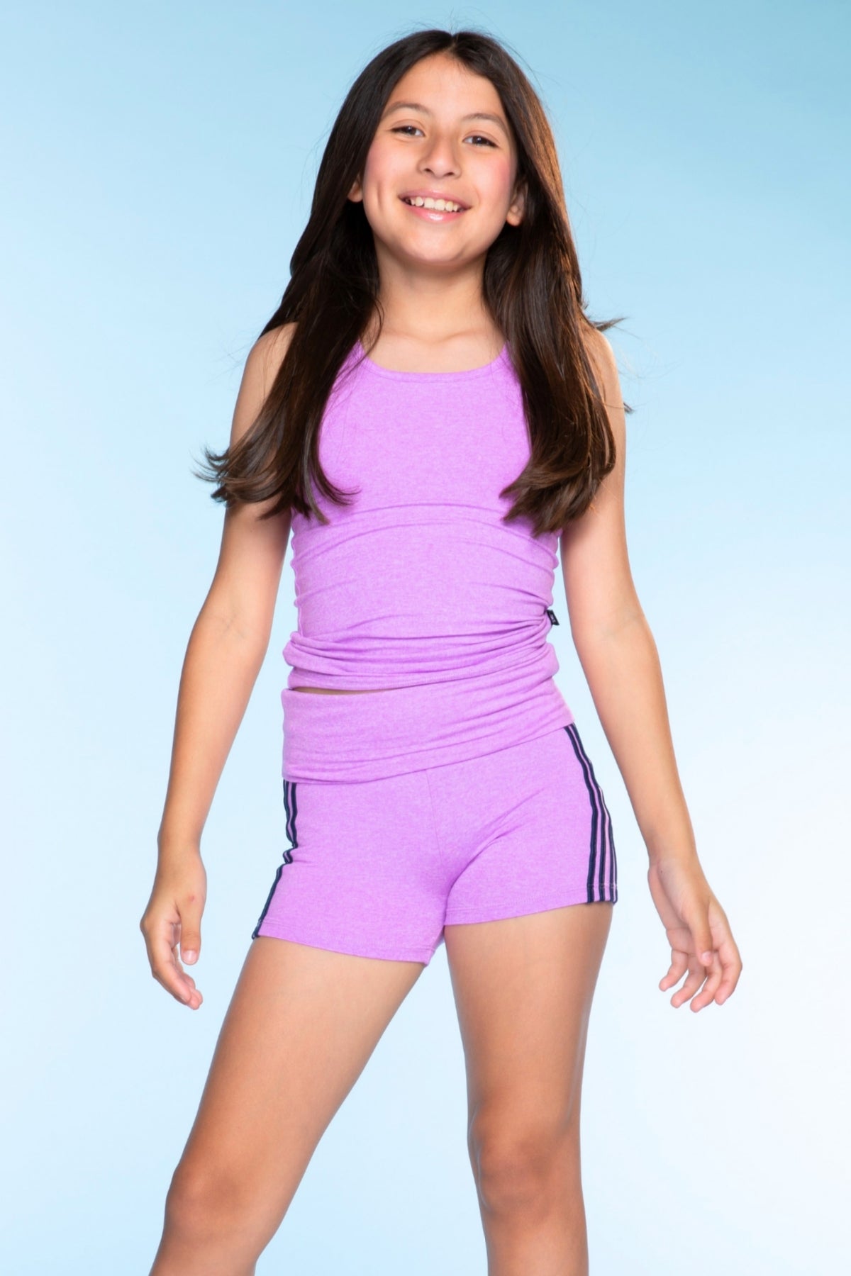 Simply Soft Luxe Cropped Racerback Tank & Foldover Short - Lavender Navy Stripe