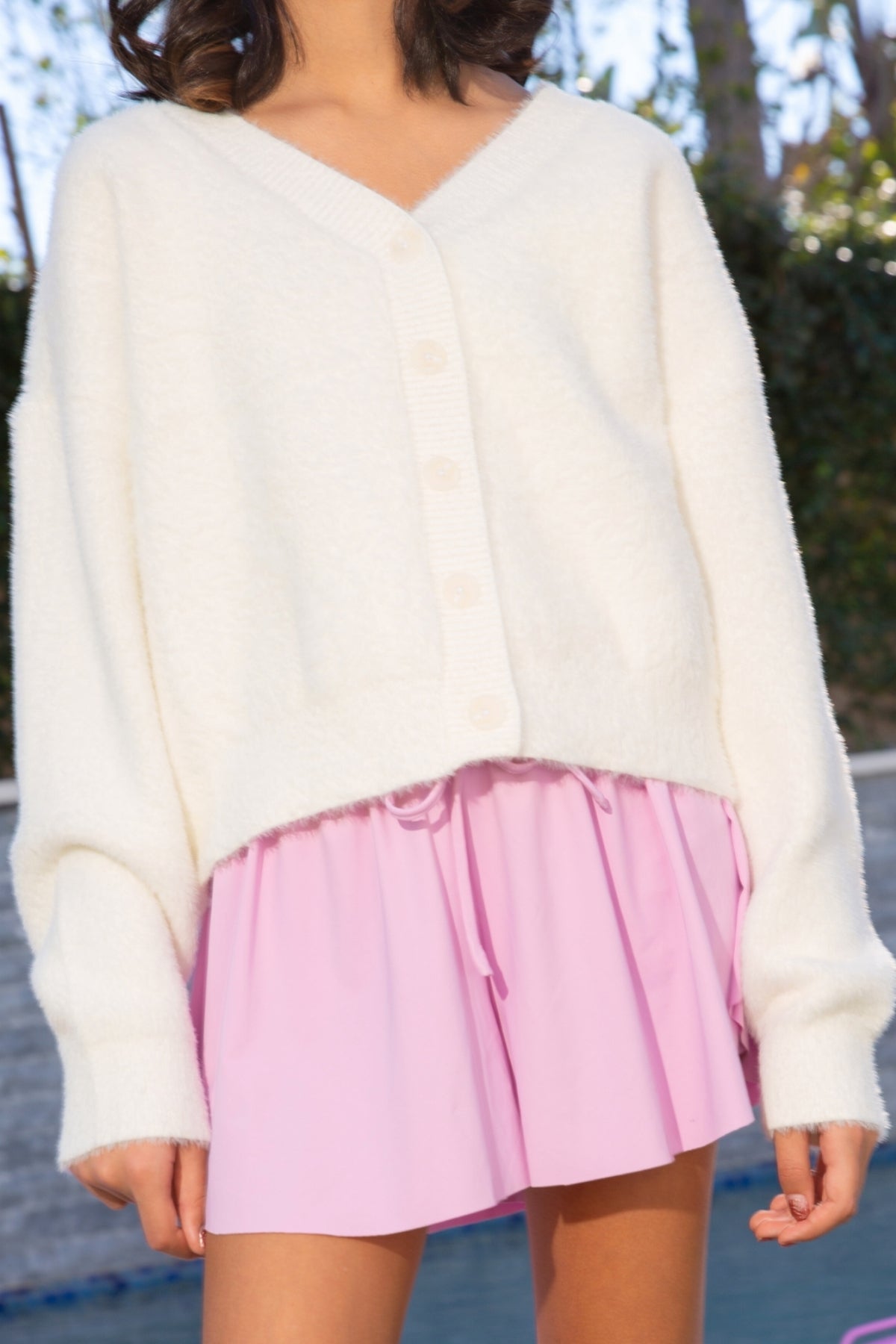 Fuzzy Soft Cardigan Sweater - Lavender