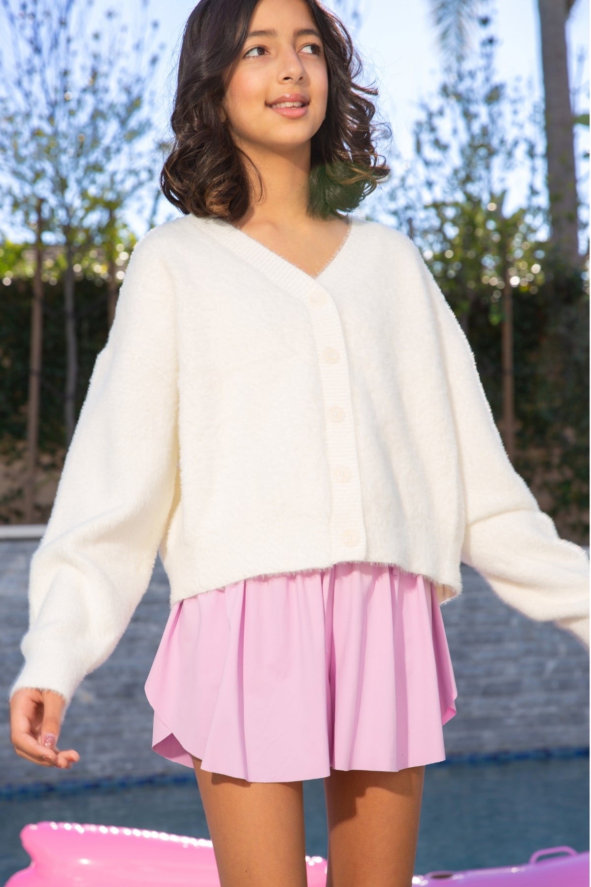Fuzzy Soft Cardigan Sweater - Lavender