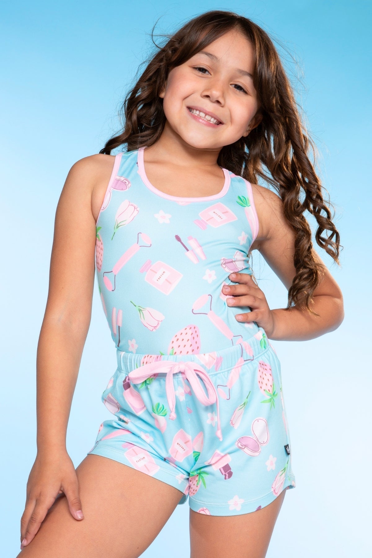 Simply Soft Racerback Tank & Dolphin Short - Lt Blue Plaid Floral