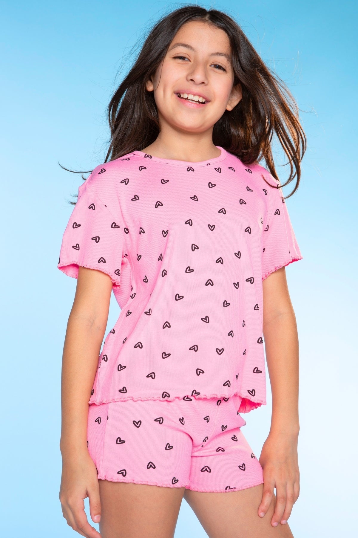 Ultra Soft Ribbed Lettuce Hem Easy Tee & Short Set - Ice Orchid Star