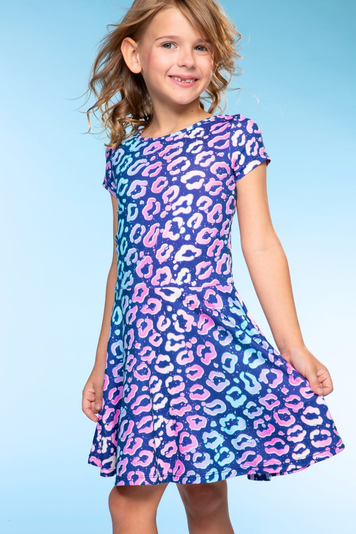 2-Pack Simply Soft Short Sleeve Dress - Rainbow Pastel Tie Dye | Lt Pink Rainbow Leopard Heart