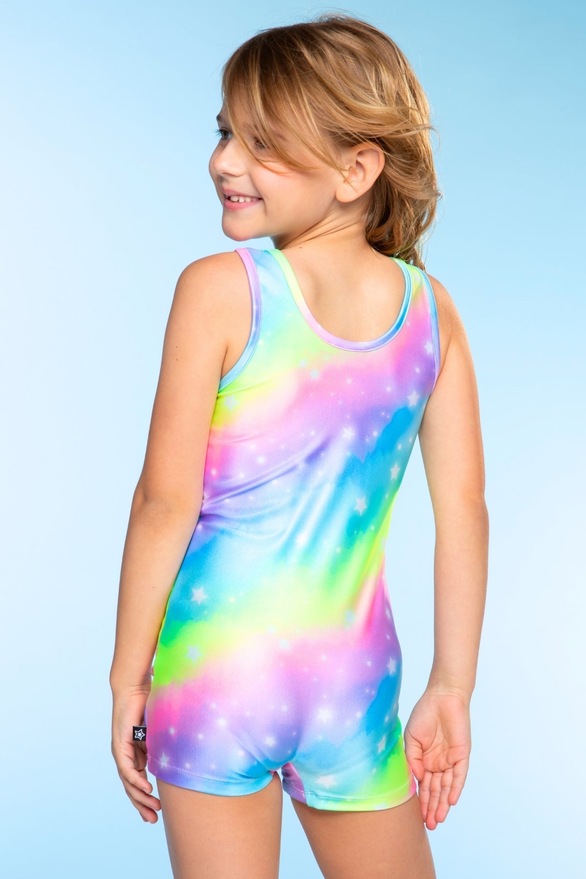High Shine Unitard Leotard - Rainbow Stars