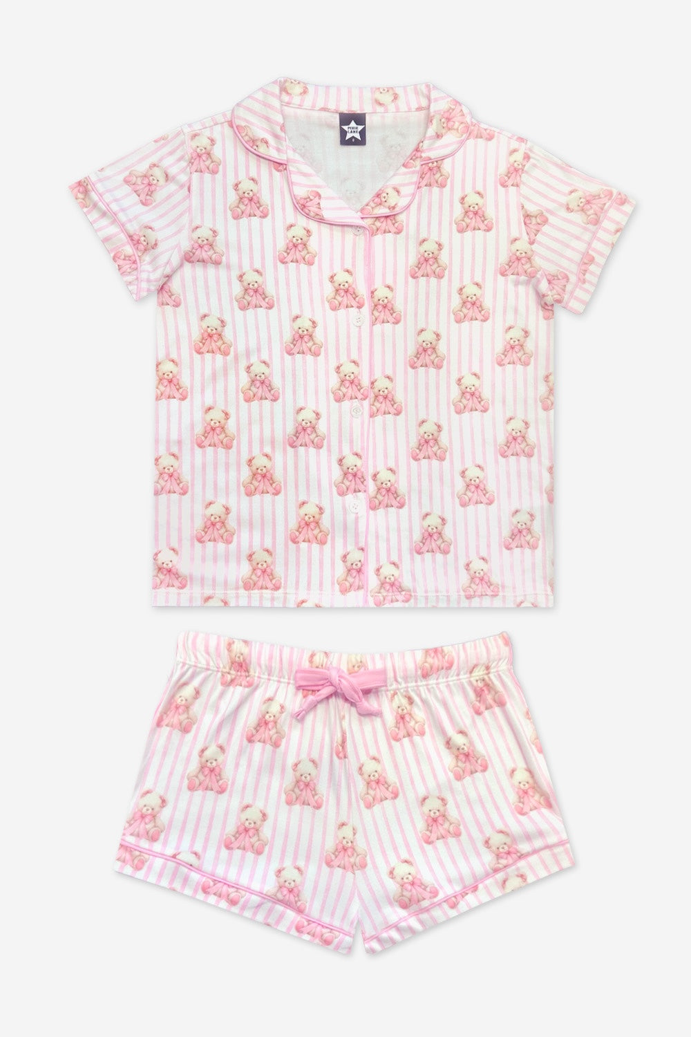 Short Sleeve Simply Soft Button Down Top & Short - Pink Ditsy Floral