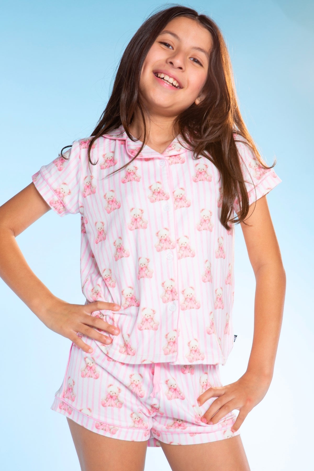 Short Sleeve Simply Soft Button Down Top & Short - Pink Ditsy Floral
