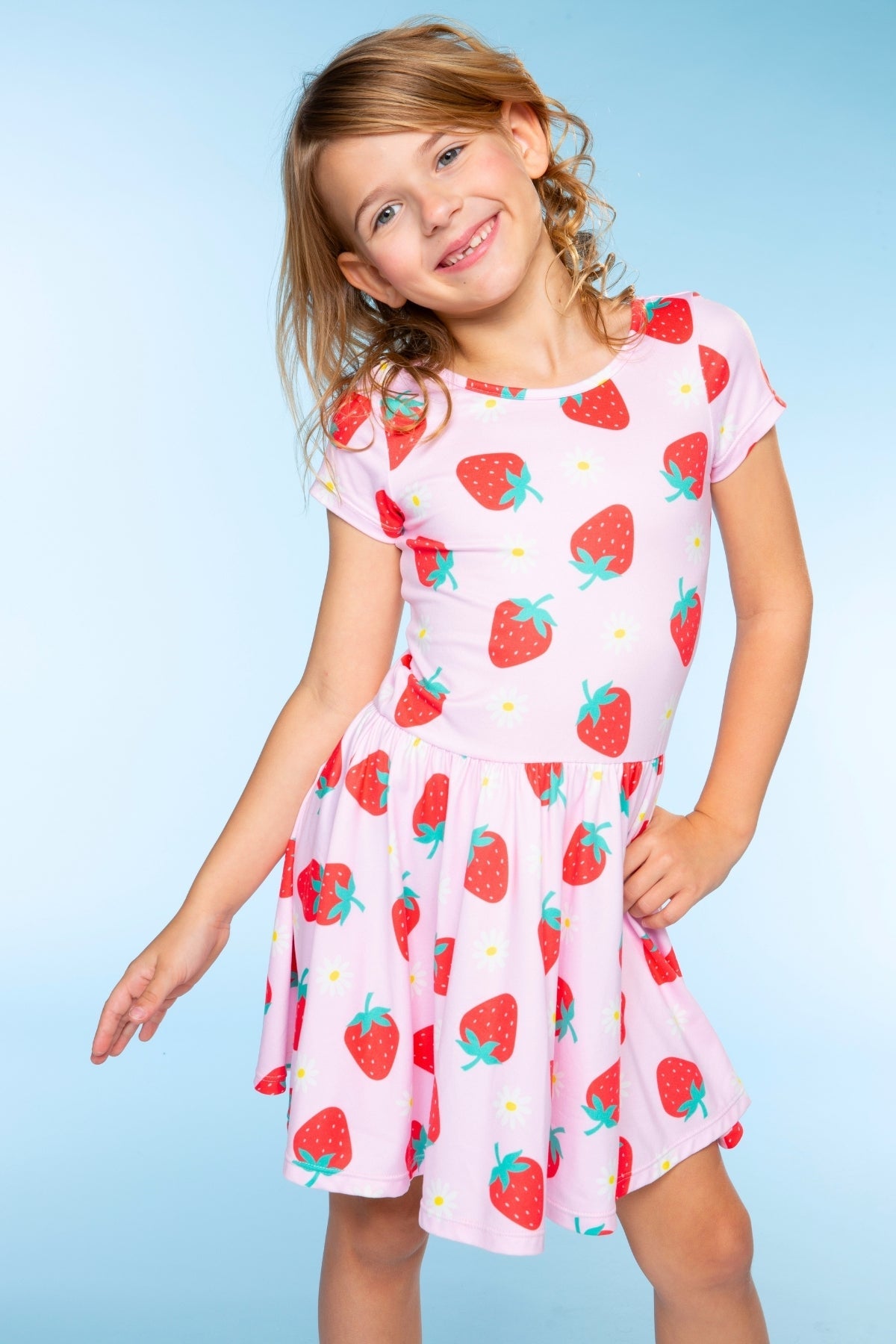 Simply Soft Short Sleeve Scoop Back Be Happy Dress - Lt Pink Rainbow Leopard Heart