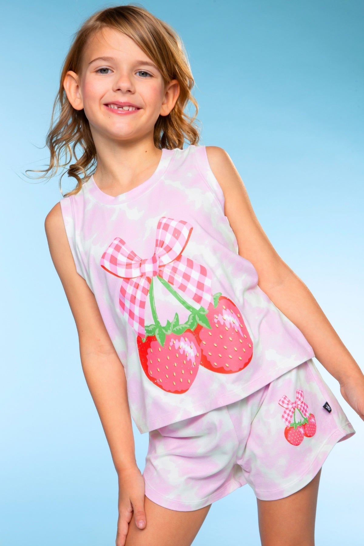Simply Soft Tank & Dolphin Short Set - Pink Tie Dye Strawberry Bow