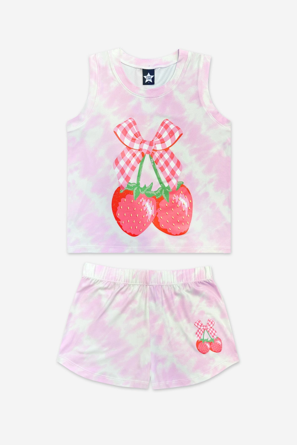 Simply Soft Tank & Dolphin Short Set - Pink Tie Dye Strawberry Bow