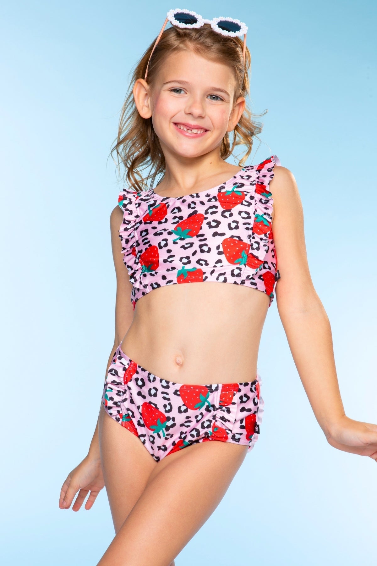 Ruffle Two Piece Swimsuit - Pink Ivory Daisy