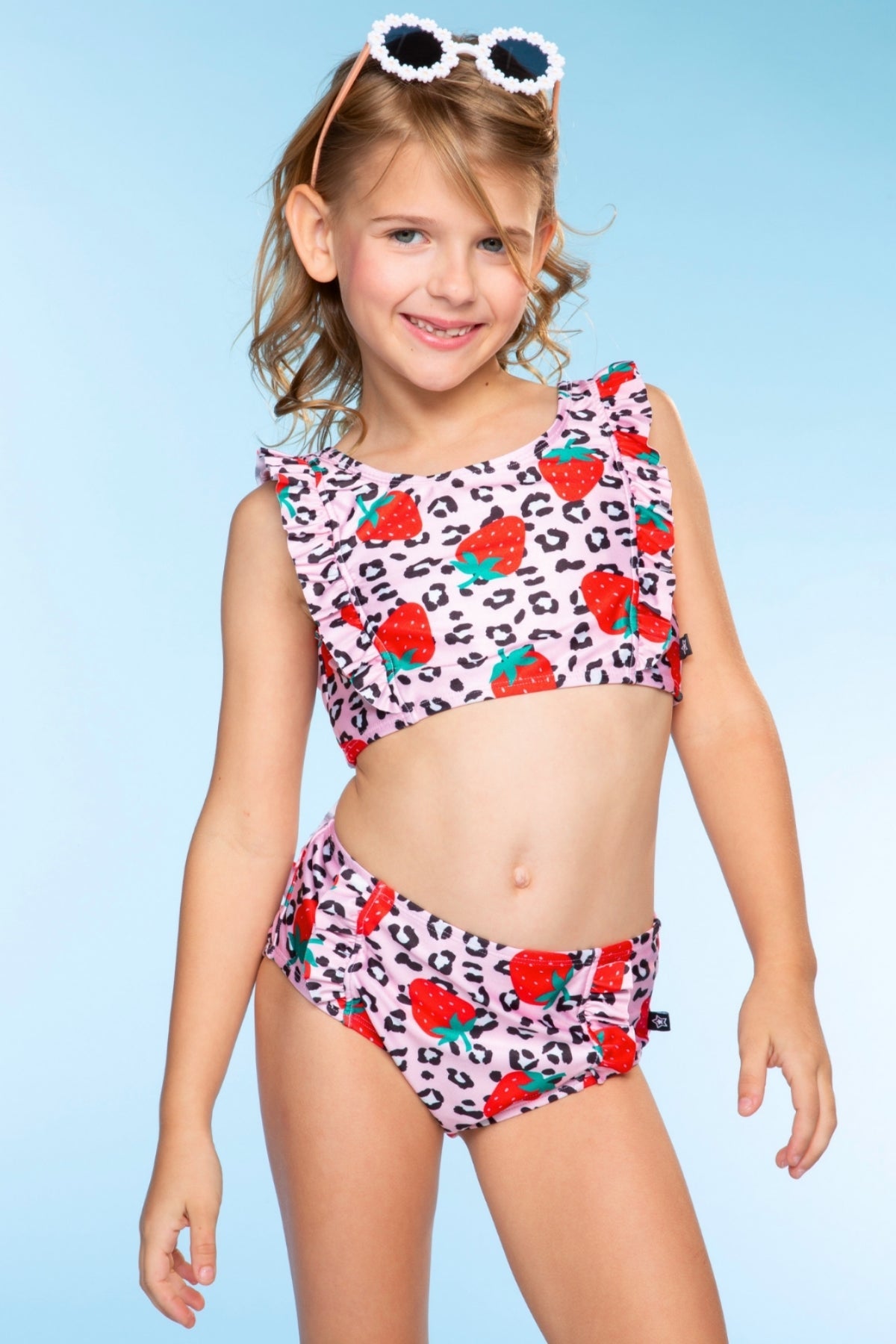 Ruffle Two Piece Swimsuit - Pink Ivory Daisy