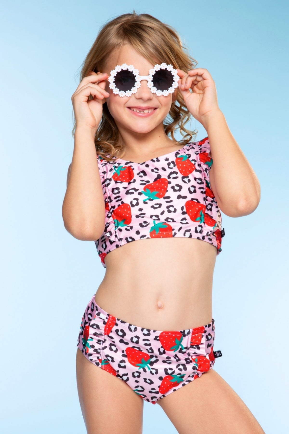 Ruffle Two Piece Swimsuit - Pink Ivory Daisy